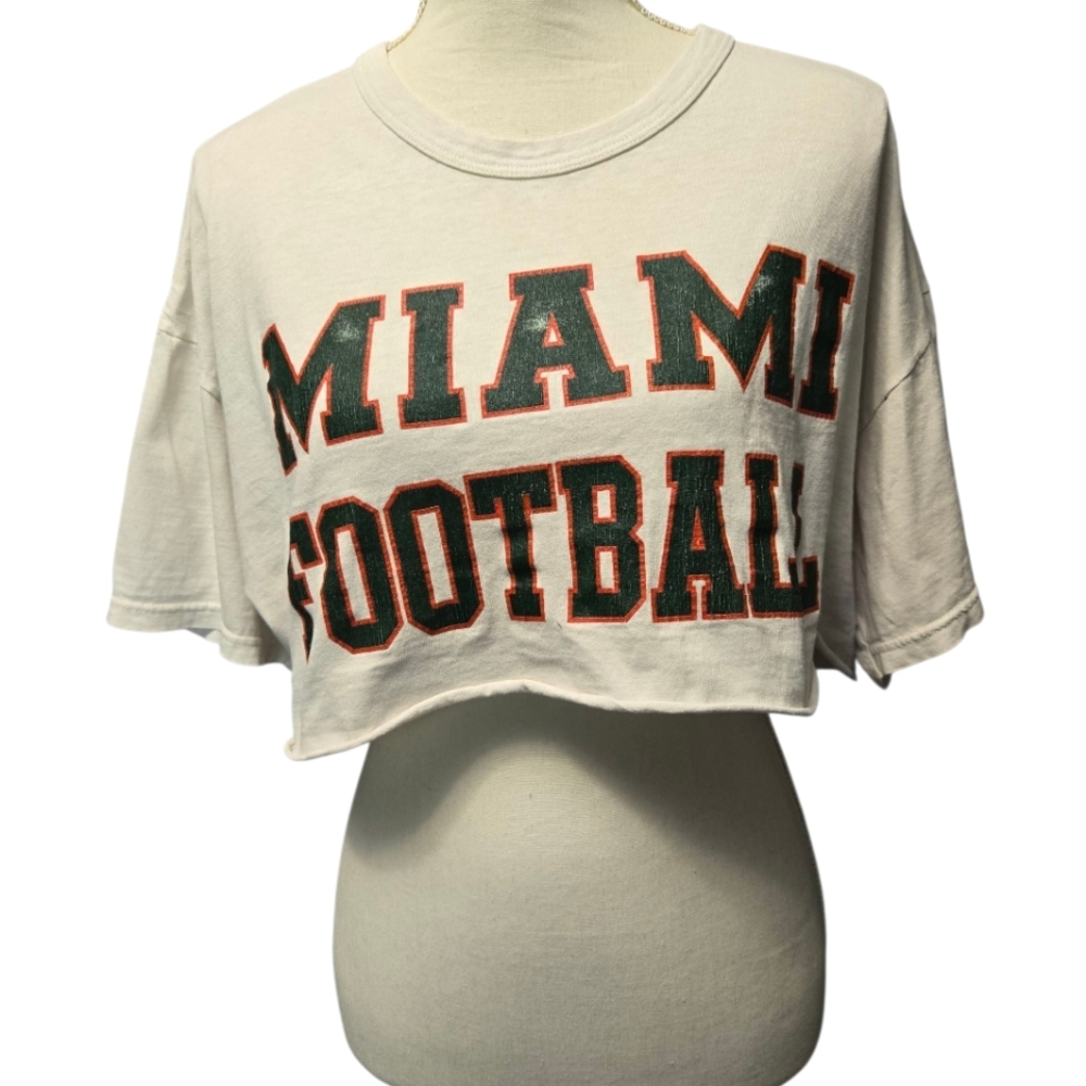 Vintage 1990s White Miami Football Crop Top Tshirt